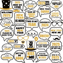 KatchOn, New Years Photo Booth Props 2025 - Pack of 35 New Years Props | New Years Eve Party Supplies 2025 | NYE Photo Booth Props, 2025 New Years Decorations | New Years Eve Photo Booth Props 2025