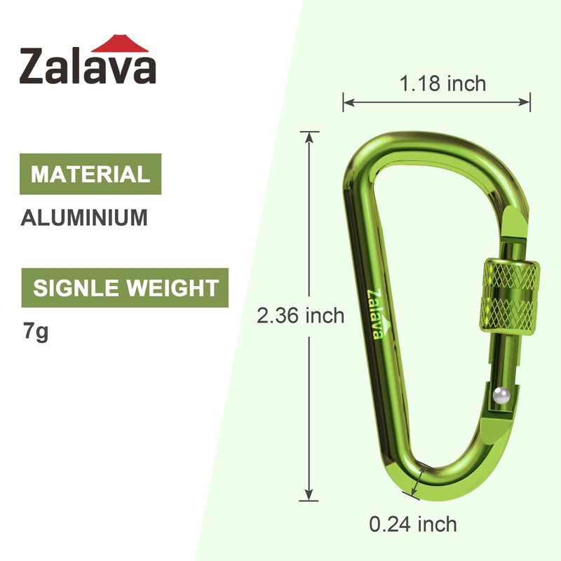 Zalava 6 pcs 2”D-Clip Durable Locking Carabiner Keychain Clip,Keychain Clip