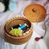 Small Rattan Basket Organizer with Lid for Bread, Woven Food