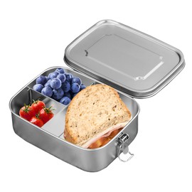 Stainless Steel Lunch Box with 3 Compartments and Sealing Ring, 1200 ml Lunch Box, Leak-Proof, Lunch Box, Casual Lunch Box, Metal for Adults and Children, Nursery, School