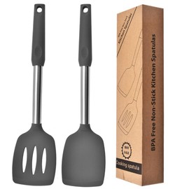 CICINIO 2 Piezas Esptulas de Silicona Flexible Resistentes al Calor,Esptula de Silicona Para Utensilios de Cocina,Esptulas de Cocina ranuradas para...
