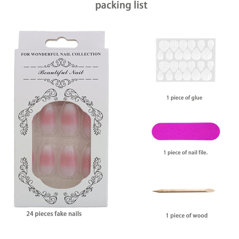 Aosedolr 24Pcs Pink and White Gradient Press On Nails-On Acrylic