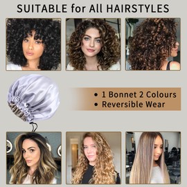 RedJoe 22 Momme 100% Mulberry Silk Bonnet Hair Wrap for Sleeping, Adjustable Silk Scrunchies Sleep Cap for Women Men Hair Care, Head Scarf Night Caps with Elastic Stay On Head, 1Pc(Gray,Bronze)