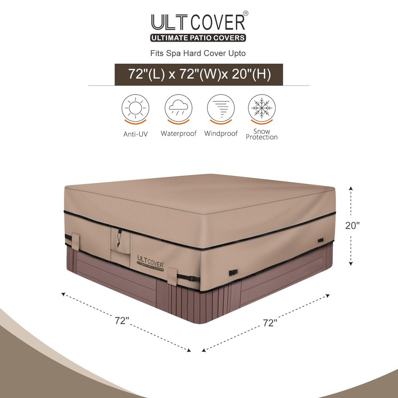 ULTCOVER Waterproof 600D Polyester Square Hot Tub Cover Outdoor SPA