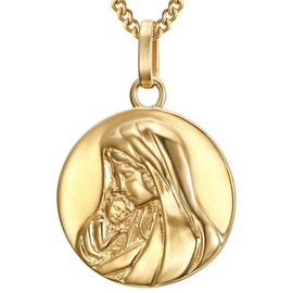 BOBIJOO JEWELRY - Pendentif Médaille Necklace Vierge à l'enfant Jésus 25 mm Femme Acier Stainless Steel or Plaqué, Alloy Steel Stainless Steel, No Gemstone