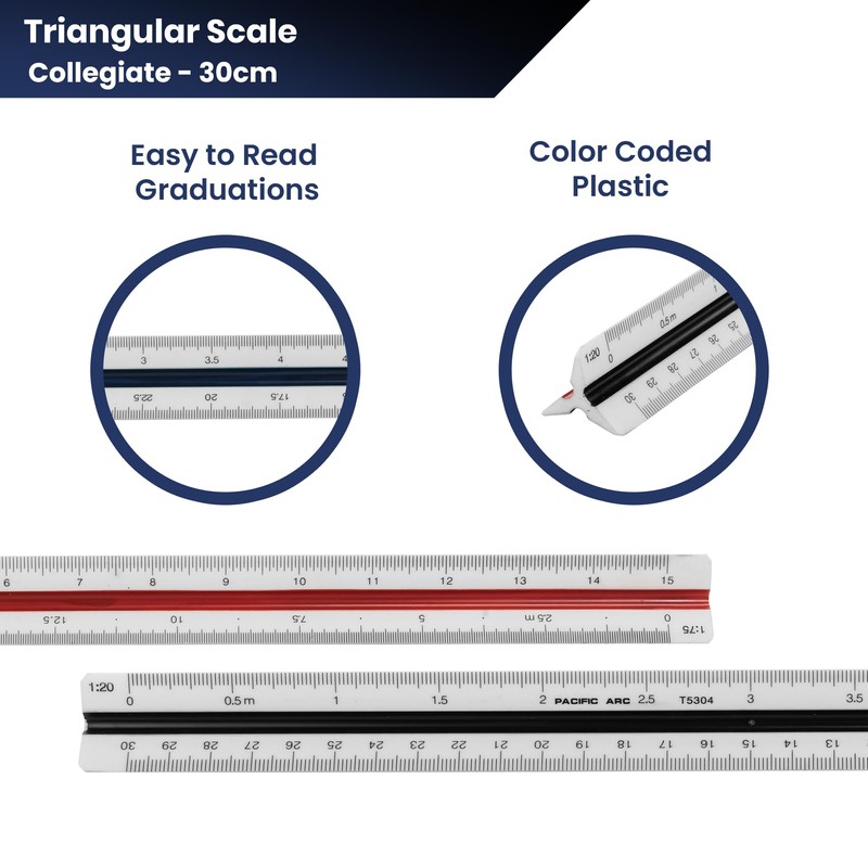 Pacific Arc Metric Collegiate Core Scale Ruler, Scaled: 1:20,25,50,75,100,125