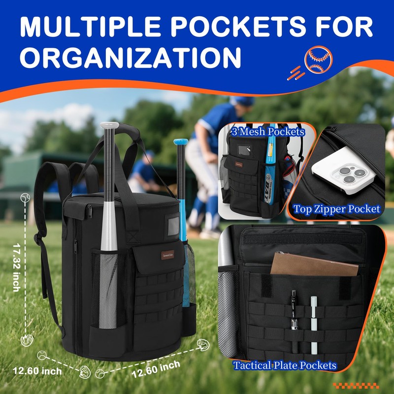 Baseball Bucket Backpack for 6 Gallon Bucket, Durable Softball Coaches