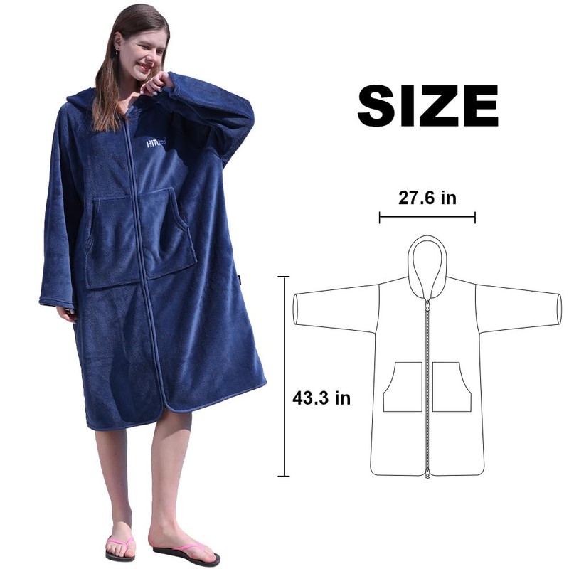 Hiturbo Surf Poncho Zipper Towel Hoodie: Oversized Hooded Wetsuit Changing