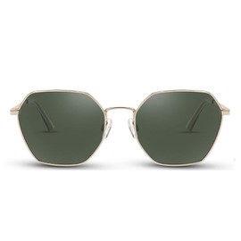Jeulia Geometric Inspired Sunglasses Hexagonal Polarized Sunglasses Men Women Small Vintage Metal Frame Retro Shade Glasses, Green, 145 mm