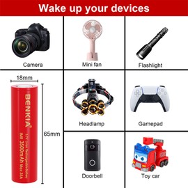 BENKIA 18650 Rechargeable Battery 3500mAh 3.7Volt Flat Top 4 Pack Large Capacity 18650 Batteries for Headlamp Led Flashlight