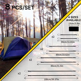 FOGAWA Pack of 8 Elastic Straps with Carabiner, Expander with Carabiner Hook in 4 Sizes, 30/60/80/100 cm, Black Latex Rubber Tensioner, 8 mm Tensioning Straps Strong for Camping, Garden, Tarpaulins