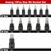 Awang 13Pcs Star Bit Socket Set T8-T60，1/4 3/8 1/2 Inch