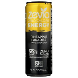 Zevia Zero Calorie Energy Drink, Pineapple Paradise, 120mg Caffeine, Zero Sugar, Non-GMO, 12 Fl Oz (Pack of 12)