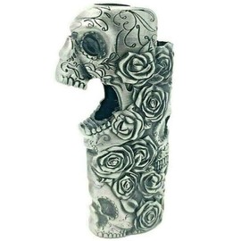 Rose Skull Skeleton Metal Lighter Case Cover Holder fits BIC Full Standard Size Lighter J6