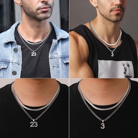 KLIFOWDY Number Necklace, Layered Necklace for Men, Number Necklace for Boy Athlete, 18+20 In Silver Chain for Men With Number 3 Pendant, Basketball Football Baseball Number Necklaces For Boys