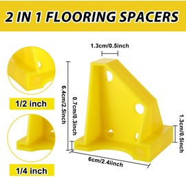 ABuff 40Pcs Flooring Spacers 2 in 1 Laminate Floorg Spacer with 1/2" & 1/4" Gaps, Flooring Installation Spacers for Vinyl Plank, LVP, Laminate Wood, Engineered Hardwood, Bamboo, Tile, Yellow