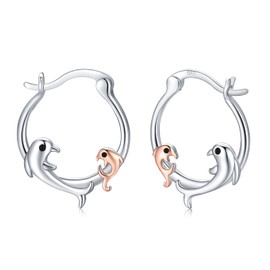 Dolphin Earrings for Women 925 Sterling Silver Two Dolphin Hoop Earrings Jewelry