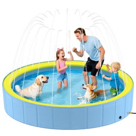 Heeyoo Foldable Dog Pool with Sprinkler for Large Dogs, Portable Hard Plastic PVC Pet Bathing Tub, Outdoor Collapsible Swimming Pool for Pets, 120'' x 20''