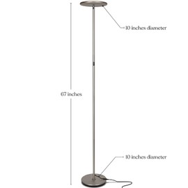 Brightech Sky Flux Dimmable LED Floor Lamp – Super Bright Floor Lamp with 3 Light Modes for Living Room, Office – Torchiere Standing Touch-Lamp, Tall Torch Lamp for Bedroom & Reading - Nickel