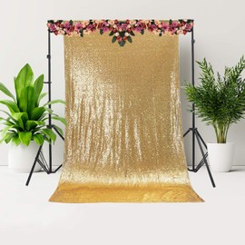 Trimming Shop 4ft x 7ft Gold Sequin Backdrop Photography Background Shiny Fabric Glitter Curtain Backdrop Photo Studio Background for Birthday Wedding Reception Party Christmas Decoration