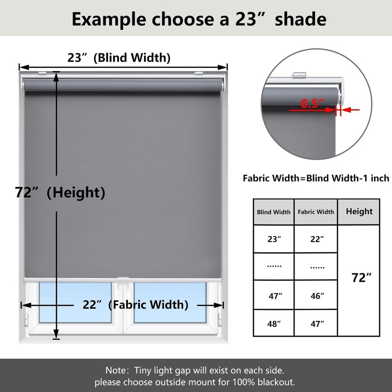 Cordless Roller Shades Blackout Blinds for Windows Room Darkening Rolled