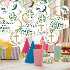 Big Dot of Happiness Elegant Cross - Religious Party Hanging Decor - Party Decoration Swirls - Set of 40