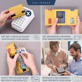 VON HEESEN Slim Wallet with RFID Protection - Men's Small Wallet - Mini Purse Women's Wallet - Card Holder Genuine Leather Card Wallet - Leather Credit Card Holder, yellow, Mini coin compartment