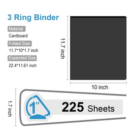 Comix D-Ring Basic View Binder 1 inch 3 Ring Binders, Hold 225 Sheets of 8.5" x 11" Paper, 12 Pack (Black)