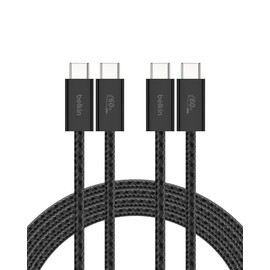 Belkin Cable USB C a USB C, paquete de 2 unidades, 6.6 pies, 60 W, cargador tipo C, cable de carga para iPhone, suave, trenzado, flexible para iPhone 