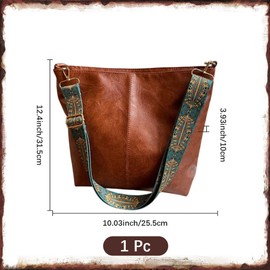 CALFOVERA Hobo Crossbody Bag for Women Vegan PU Leather Shoulder Purses Brown Stylish Wide Guitar Strap Tote Bucket Bag with Zipper for Working, Shopping, Traveling, Daily Use, Gifts, Brown