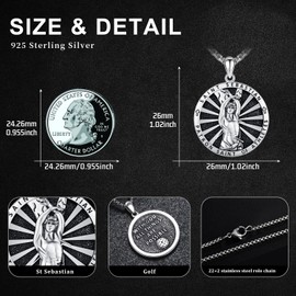 TwoAnts St Sebastian Necklace 925 Sterling Silver Sant Sebastian Medal Pendant Necklace Inspirational Bible Verses Protection Necklace Catholic Jewelry Gifts for Men Women