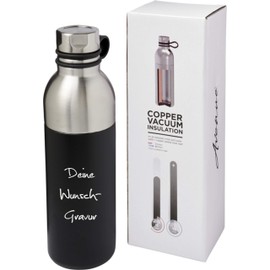 Schmalz® Sports Bottle with Engraving 590 ml Vacuum Insulated Flask Made of Copper Stainless Steel with Copper Insulation Leak-Proof (Black, with Engraving)