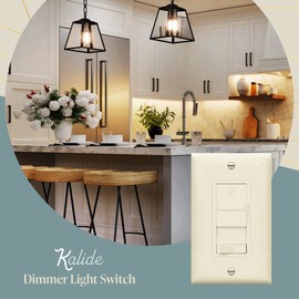 TOPGREENER Digital Dimmer Light Switch for 200W Dimmable LED/CFL Lights, Single Pole/3-Way LED Slide Dimmer Light Switch, Neutral Wire Not Required, UL Listed, TGSDS3-LA, Light Almond, 2 Pack