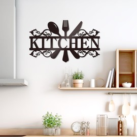 KOYILTD Metal Kitchen Wall Art Rustic Kitchen Sign Decor Farmhouse Kitchen Decoration for Wall Black Metal Decor for Dining Room (13.4x8.1 in)