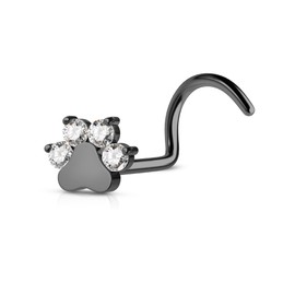CM Crareesi Mania Nose Screw G23 Solid Titanium Nose Piercing Ring Silver/Black 20G Footprint S-shaped Nose Pin Black Nose Jewellery, Titanium