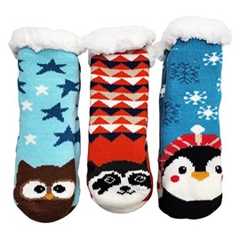 Kids Fluffy Thermal Sherpa Socks, 3 Pairs, Cute Christmas Slipper Winter Non Skid, Warm Ultra Soft Boys Girls