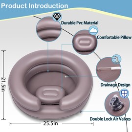 Inflatable Hair Wash Basin for Bedridden - Portable Shampoo Bowl for Elderly, Disabled & Injured | Leakproof/Drain Hose & Pillow | Post-Surgery Home Care, Hair Detox Tub