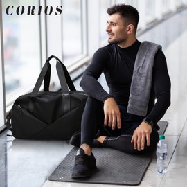 CORIOS Men's Sports Bag, Women's Travel Bag, Duffle Bag, Large Weekender Overnight Bag, Oxford Cabin Travel Bag, Training Bag, Fitness Bag, Hand Luggage, Swimming Bag with Shoe Compartment, black