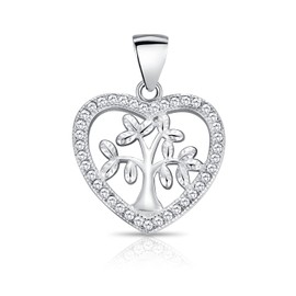 DTPsilver® 925 Sterling Silver Small Tree of Life Heart Pendant with Cubic Zirconia- Without Curb Chain