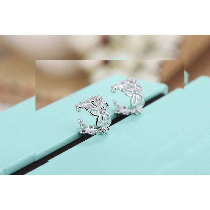 CZ Flower Cuff Wrap Clip On Hoop Earrings for Women