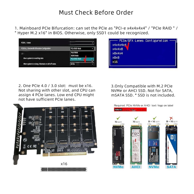 Rongdeson LM417 Quad NVMe SSD to PCIe 4.0/3.0 X16 Adapter