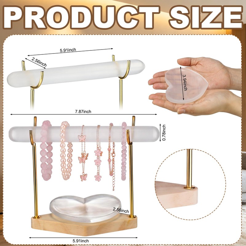 Selenite Bracelet Holder Display Stand Crystal Bowl, 4 In Heart