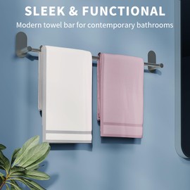 WZRUA Self Adhesive Towel Bar for Bathroom 24ich Stainless Steel and Zinc Alloy No Drill Towel Rack Heavy Duty Hanger Stick On Hand Towel Holder for Kitchen, Cabinet, Door, Shower, Brushed Nickel