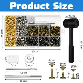LIMITADA 960pcs Leather Rivets, Leather Rivets Set, Rivets for Screwing for Leather, Leather Rivets, Double Cap Rivets, Leather Rivets Set, Metal Rivets, Head Rivets for Screwing, Leather Rivets Set