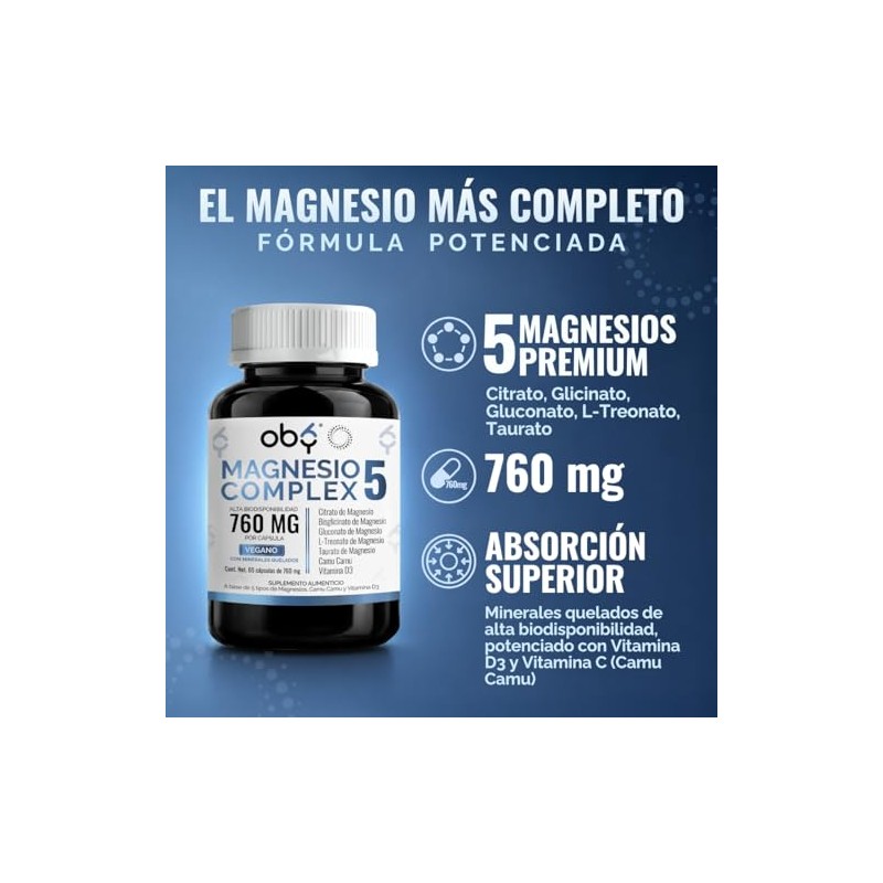 Oby Magnesio Complex Citrato Bisglicinato Treonato Gluconato Taurato Oxido Alta