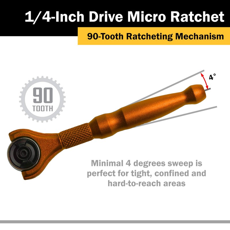 TITAN 11322 1/4 in. Aluminum Swivel Head Micro Ratchet, Orange