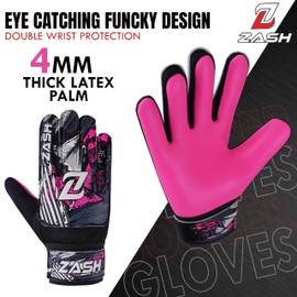 ZASH Soccer Goalie Gloves, Football Goalkeeper Gloves for Kids Boys Youth & Adult Along with 4mm Latex Super (Pink, Size 4 Suitable for 6 to 9 Years Old)