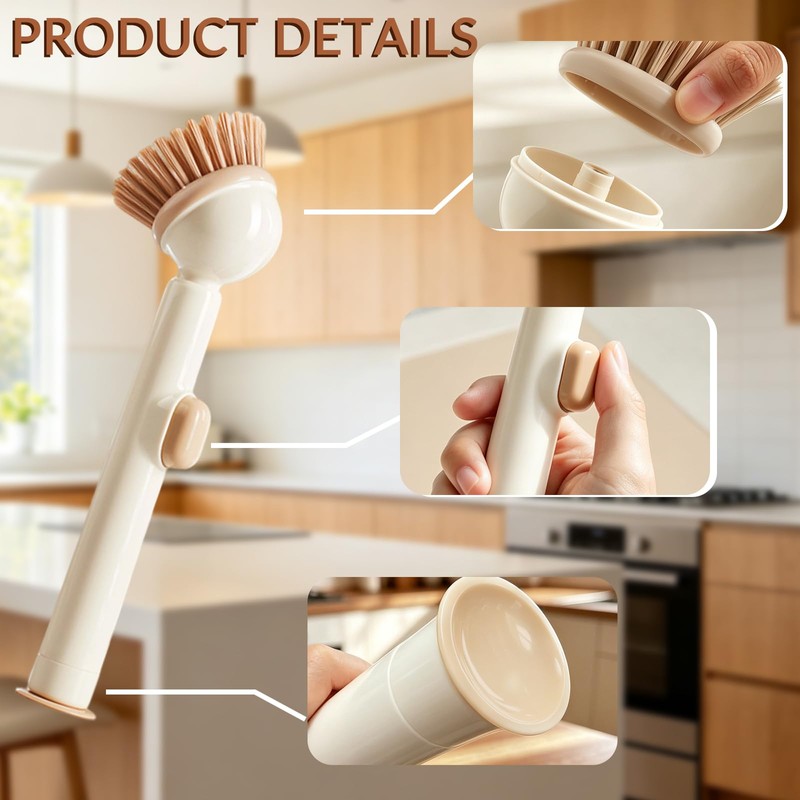 Soap Dispensing Dish Brush, Washing Up Brushes for Kitchen, Scrubbing