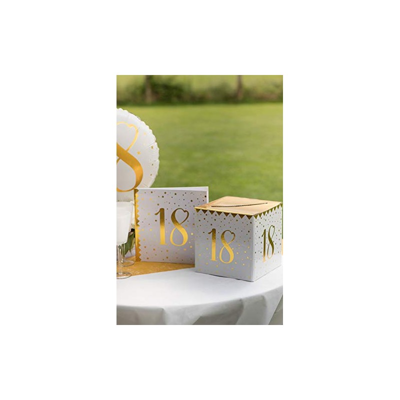 CHAL Urn Money Box Birthday 18 Years White and Gold