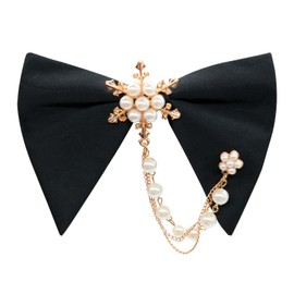 Mantieqingway Oversized Bow Ties for Men, Adjustable Pre-tied Bow Tie with Pearl Decoration Tuxedo Bowties For Wedding Party (Snowflake Pearl Decor)